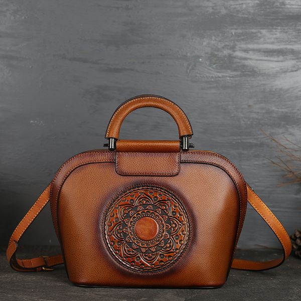 

johnature handbags women bags 2020 new retro handmade totem first layer cowhide bag floral lady shoulder bags