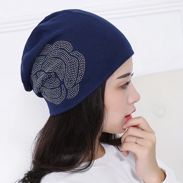 

elifashion fashion rhinestone glitter hats women winter knitted caps rose elastic women's hat female cotton cap 4 colors choice, Blue;gray