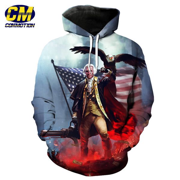 

war series eagle american flag print hooded sweatshirt pullover us size, Black