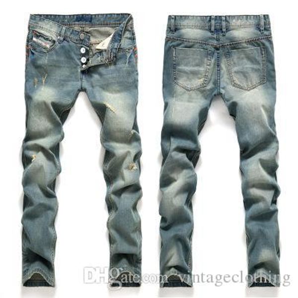 

mens straight blue jeans vintage омвае ѬазоѬваннми button бѬки high street slim fit джин мђжкой джи