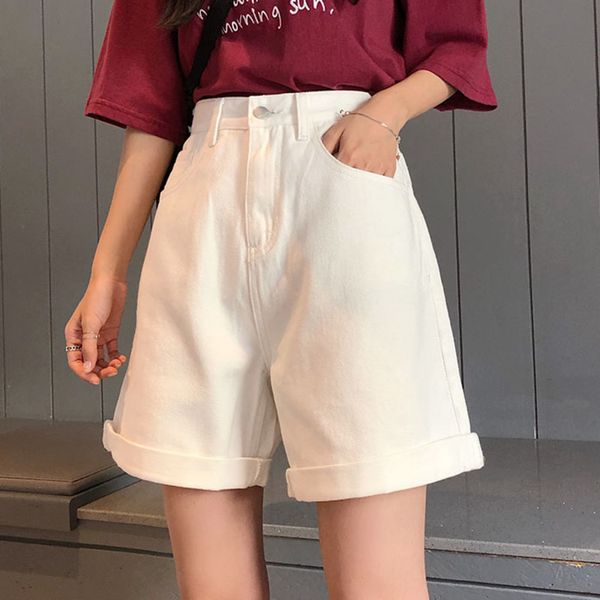 

ewq] 2020 spring summer new arrivals high waist solid pattern women fashion casual trend pockets cuffs wide leg shorts ay29300s, Blue