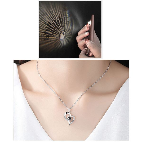 Collana regalo di San Valentino per ragazza Argento sterling Proiezione creativa Cento lingue 