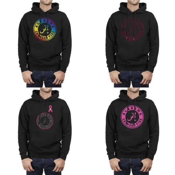 

fashion men alabama crimson tide football gay pride rainbow logo black oversized hoodies casual drawstring slim fit red pink breast