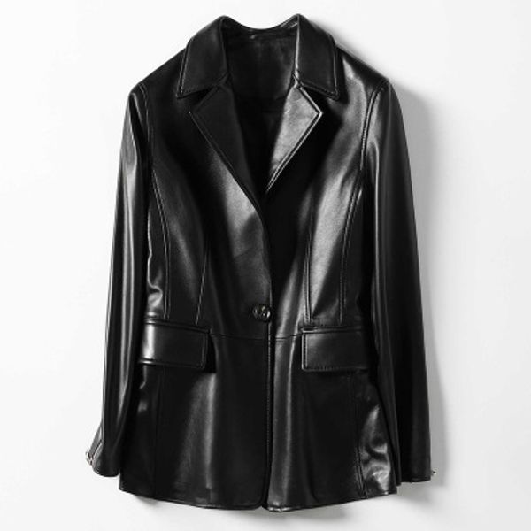 

2020 women spring genuine real sheep leather jacket h18, Black