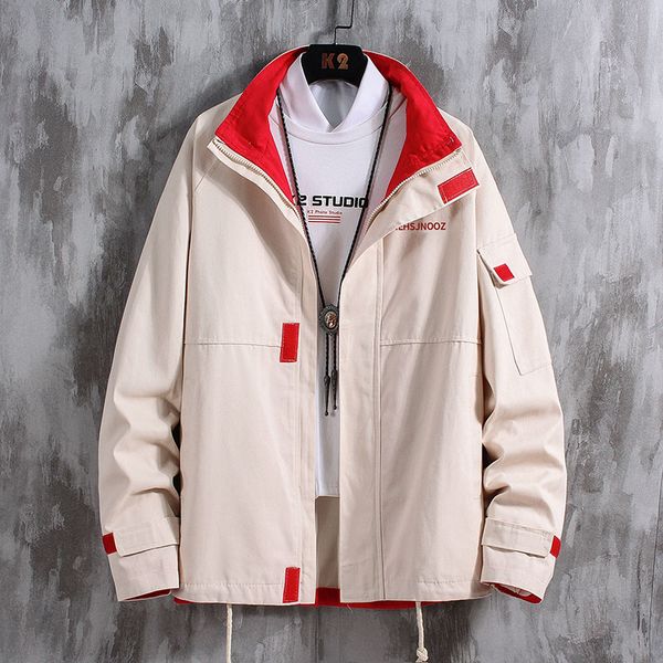 

2020 cargo mens jackets spring autumn casual patchwork coats turn-down collar jacket fashion male outwear mens brand clothing, Black;brown