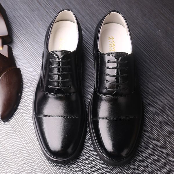 

2020 new cross-border foreign trade large size leather lace-up shoes formal business leather three joint mens shoes military mens shoes, Black