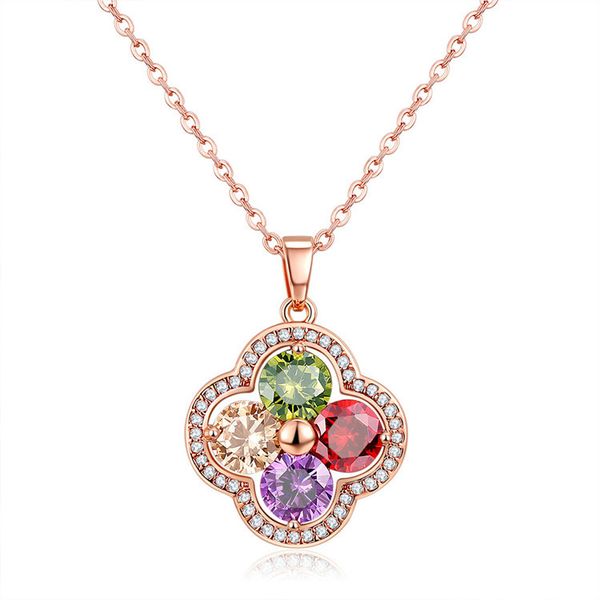 

wholesale european and american fashion color zircon clover necklace pendant factory direct ing, Silver