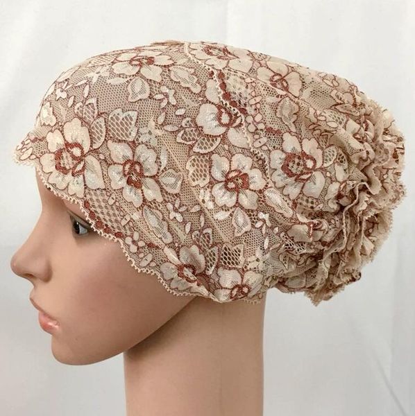 

кружевная шапка капот шарф кепка квалифицированный головной убор шапка кружева назад закрыть с цветком под hijeb свободный корабль, Blue;gray