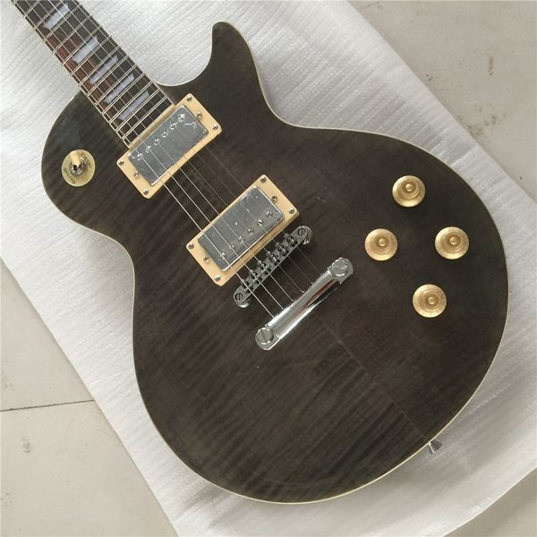 

2021 6 string electric guitar, mahogany body with flamed maple smoke grey paint