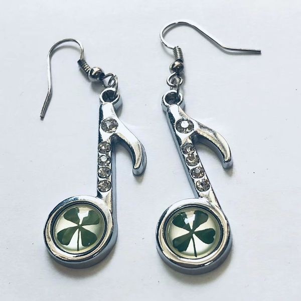 

yqtdmy vogue brand four leaf clover charming note style design earring, Silver