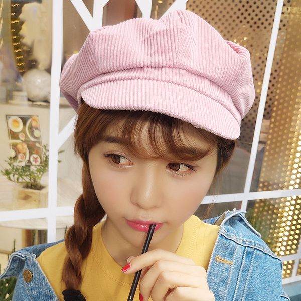 

women vintage corduroy cap leisure england style retro octagonal hat for ladies painter winter h7jp, Black;white