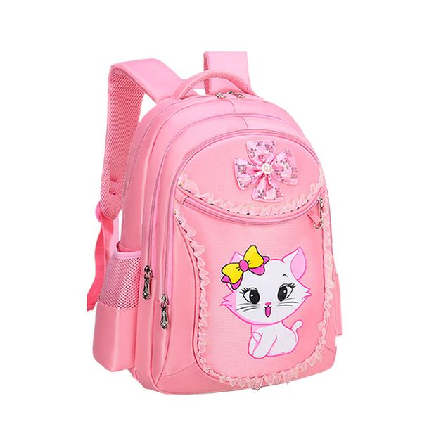 

pink kids school bags for girls primary school backpack child waterproof nylon children schoolbag cat printing princess bookbag