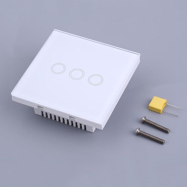 

smart home white crystal glass panel 3 gang uk plug light touch sense screen switch with led indicator