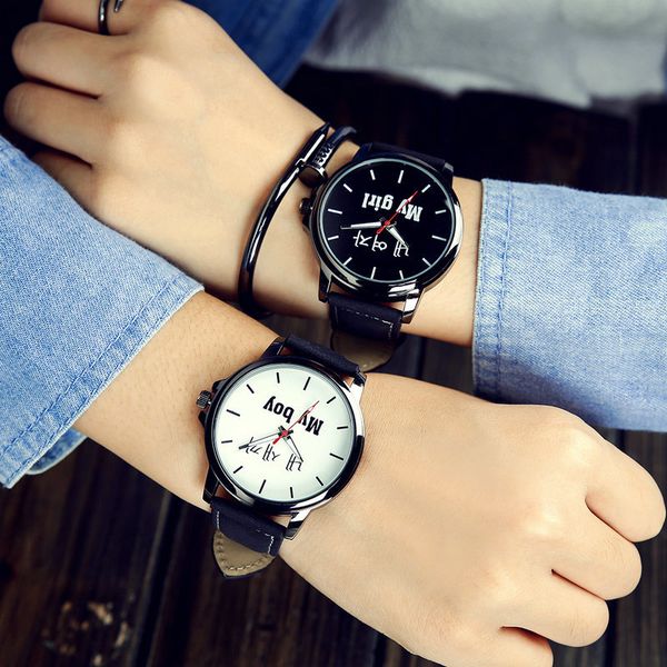 

black classic my girl / my boy leather analog quartz wristwatches watch clock for women ladies girls gift watches, Slivery;brown