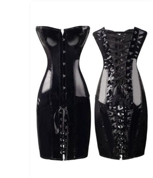 Yüksek Özel Uzun Bel Corsets Bustiers Gotik Giyim Siyah Faux Deri Elbise Çivili Waists Şekillendirici Korse S-6XL CZ152