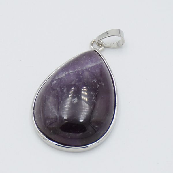

silver plated natural amethysts crystal stone water drop necklace pendants healing female women elegant charm jewellery bijoux