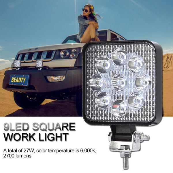 

27w led work light lamp bar square flood beam light offroad for truck car boat suv 4wd ute atv 4x4 12v 24v