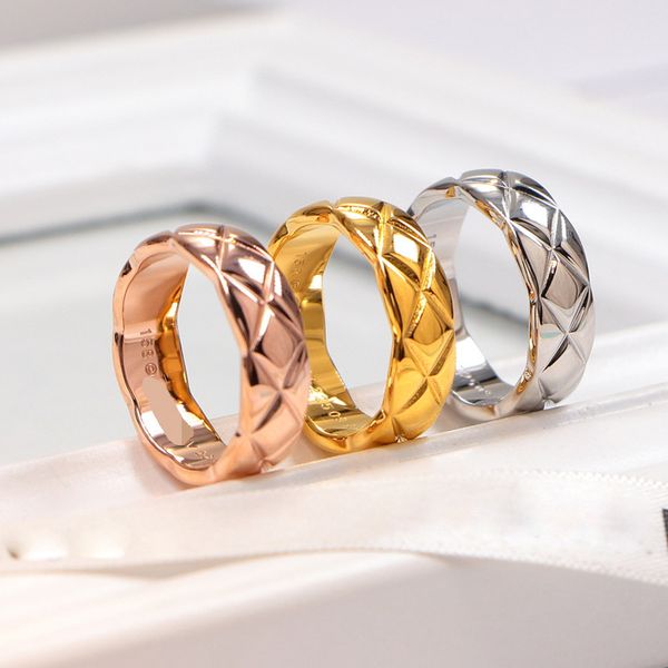 

new designer luxury jewelry clasic rhomboid lattice printed couple rings titanium steel rings marry wedding engagement lovers rings gifts, Silver