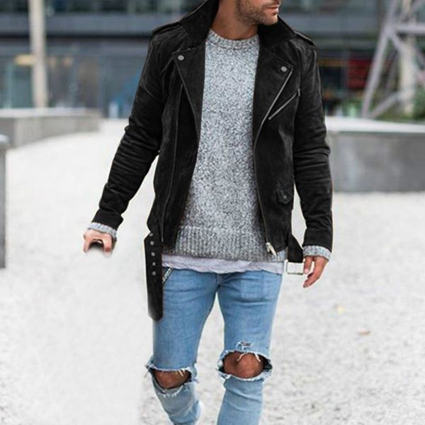 

hip hop autumn streetwear long sleeve suede fabric jacket men casual sashes jacket overcoat outwear coat chaqueta hombre clothes, Black;brown