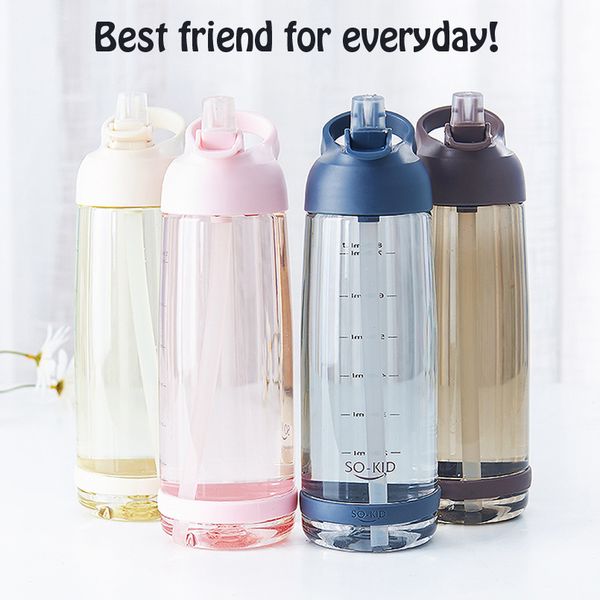 

water bottle bpa with silicon straw and strong handle plastic sport bottle
