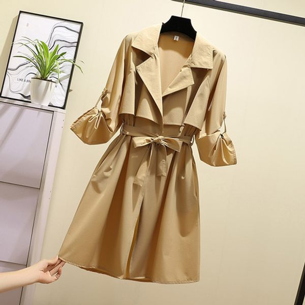 

plus size 4xl trench coat for women windbreaker casual casacos femininos female coat casaco feminina overcoatr windbreakers, Tan;black