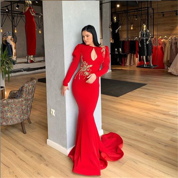 

red long sleeve evening black lace appliqued dresses mermaid prom gowns small tail vestido de novia robes de soiree, Black;red