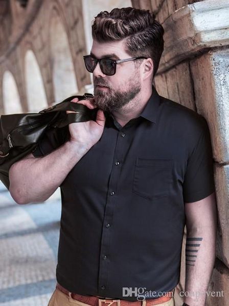 

5xl men male dress shirt plus size business shirts short sleeved solid color shirt, White;black