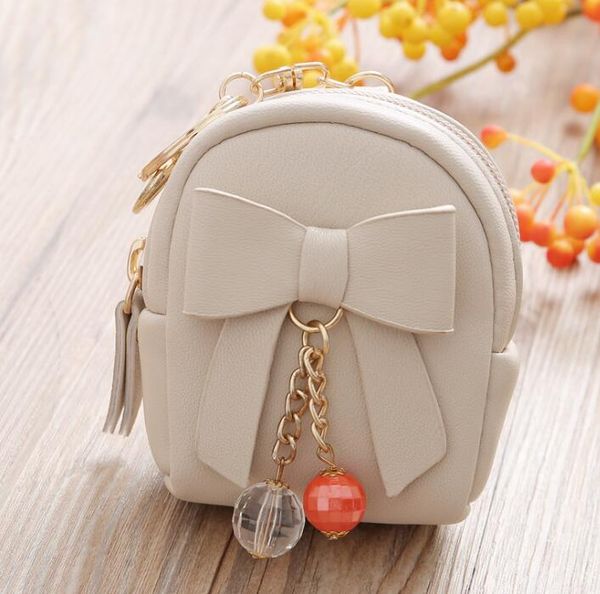 

purse 2021 briwomen's key bag korean version small schoolbag bow pendant zipper zero wallet, White