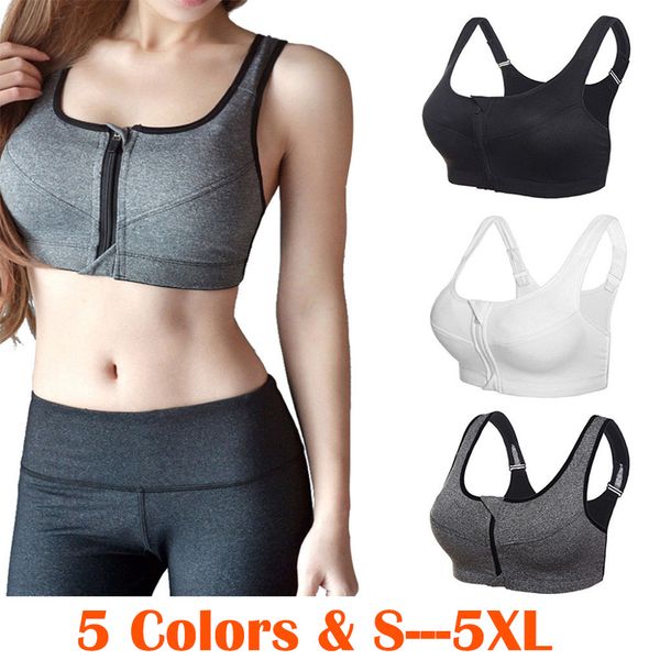 

professional women sport bra zipper front running yoga sports bra push up shockproof wirecrop fitness vest sportswear, White;black
