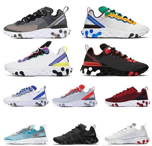 

wholesale 2020 bred reacts shoes react element 55 87 running shoes triple white black game royal sail jade breathable sports shoes 36-45