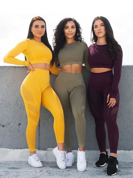 

fashion fitness suit mesh workout clothes for women sportwear dry fit yoga gym clothing yellow seamless sport set red orange training suit, White;red
