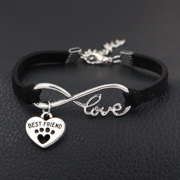 

лучшие друзья собачьи лапки подвески смешанный цвет бархатный браслет веревка серебряное сердце подвески бесконечная любовь новый браслет ун, Golden;silver