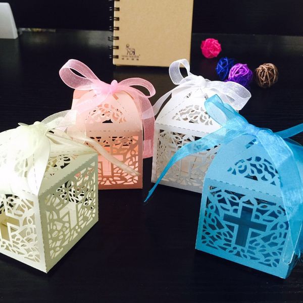 

50pcs/lot diy crossing candy boxes angel gift box for baby shower baptism birthday first communion christening easter decoration
