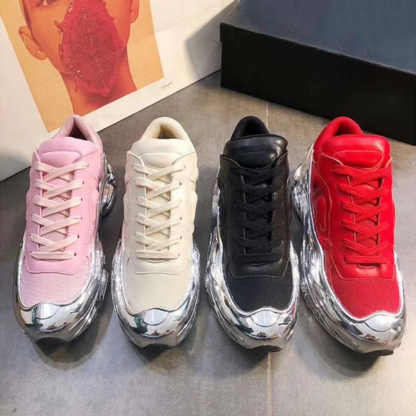 

2019 new listing raf simons shoes woman casual retro leather breathable mesh increased mirror liquid silver platform womens shoes 35-40, Black