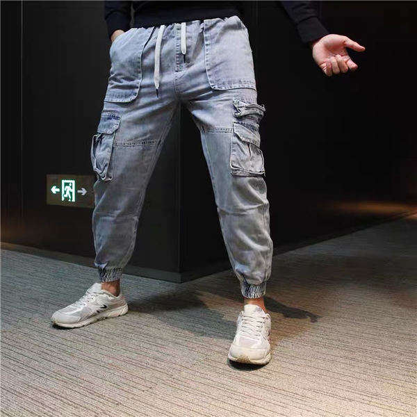 

men's jeans casual fall/winter cotton hip-hop pants slim men's street motorcycle jeans, Blue