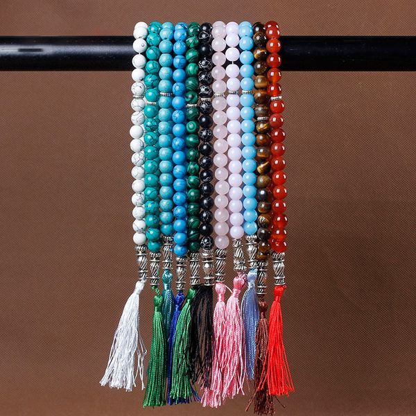 

10mm natural stone black turquoises tassel pendant 33 prayer beads islamic muslim tasbih mohammed rosary for women men