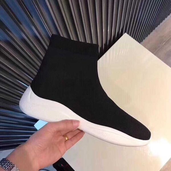 

2019 new brand designer trainers knit sock shoe classic mens womens sneakers high flat casual shoes with box, Black