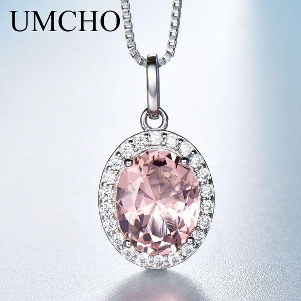 

umcho luxury pink sapphire morganite pendant for women real 925 sterling silver necklaces link chain jewelry engagement gift new