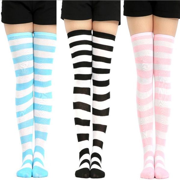 

christmas party womens long striped socks over knee thigh high socks stockingsfor cosplay daily wear polyester, Black;white