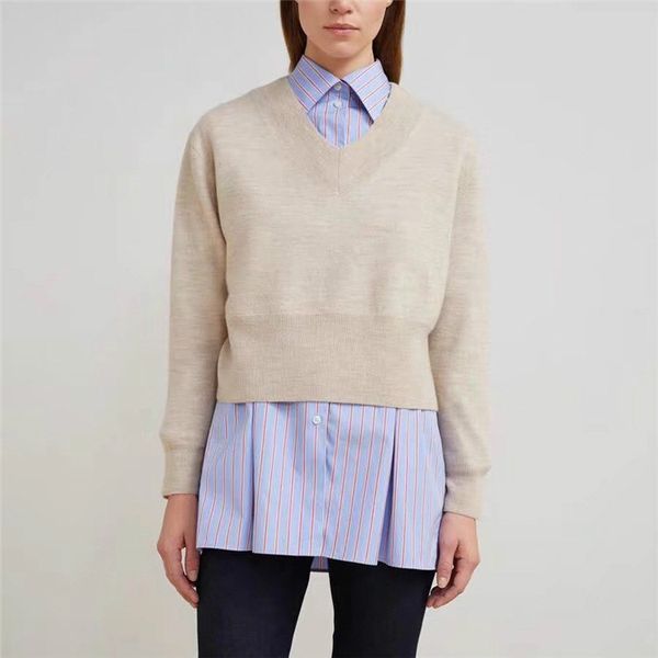 

women sweater simple urban leisure european and american women's wool pullover v collar loose sweater, White;black