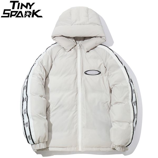

men hip hop oversized jacket coat winter streetwear 2018 hooded padded coat striped cotton warm thick jacket parkas windbreaker, Black