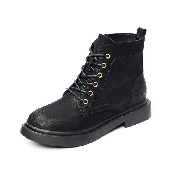 

women casual ankle boots cow leather shoes warm fur winter snow boots lace-up platform cotton shoes outdoor botas zapatos mujer, Black