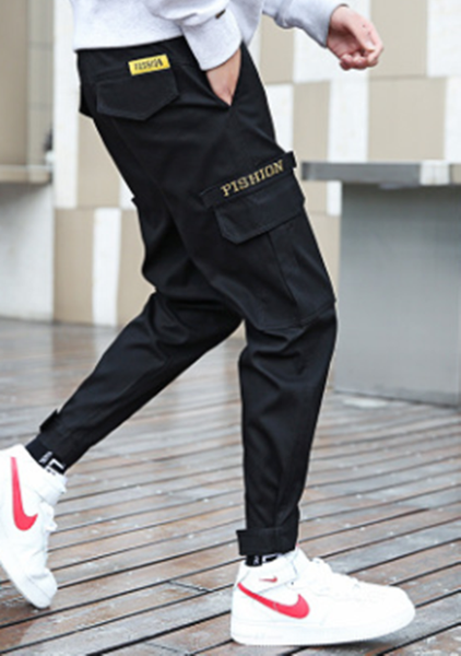 

men casual pants fashion brand overalls loose pure cotton pantalones hombre korean trend nine point harun leggings pants, Black