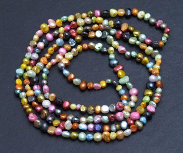 

new 4-5mm baroque multicolor natural pearl 40'' long necklace for women jewelry, Silver