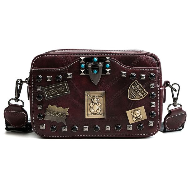 

роскошные женщины crossbody сумки сумки новый конструктор металла знак заклепка сумки лоскут дамы лоскутная рук дамы сумки на ремне