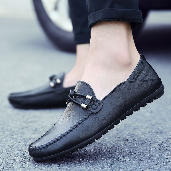

spring and autumn leather soft sole shoes men's business casual shoes breathable low to help single men's, Black