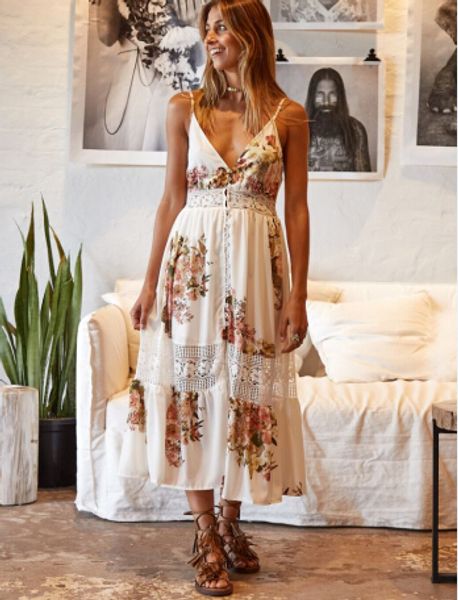 

womens summer boho mid-calf dress sleeveless v-neck party beach dresses sundress size s-xl summer dresses, Black;gray