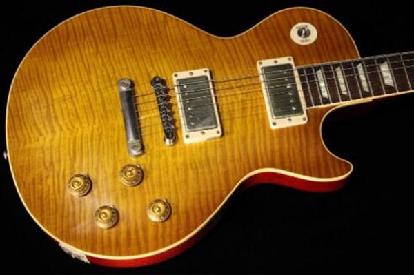 

1959 Грязная лимон отделка Стандартная гитара, 1PC красное дерево тела и шеи, с 2pcs твердого пламени клена, жесткий чехол включены