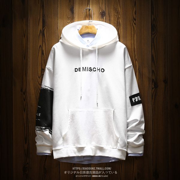

japanese printing hoodies hooded fashion round neck long sleeve chinese cartoon streetwear cotton style 2019 new tracksuit cloth, Black