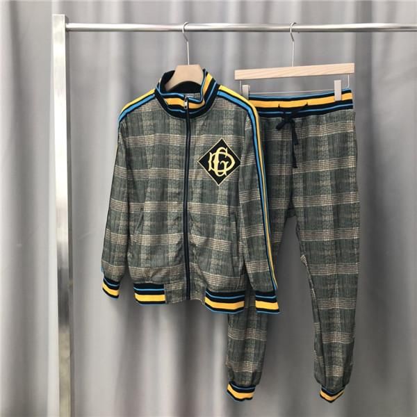 

19aw luxurious brand design dg lattice tracksuit jacket and trousers sets streetwear sweatshirts outdoor long pants and coat, Blue;black